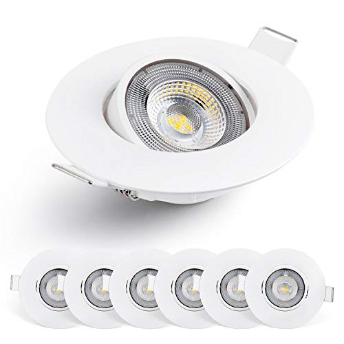 Emos Exclusive LED Einbaustrahler 50° schwenkbar, Set mit 6 Stück Spots rund, 5W / 450lm / warmweiß 3000k, ultra-flache LED Modul Einbauleuchten (weiß, Set 6 Stück)