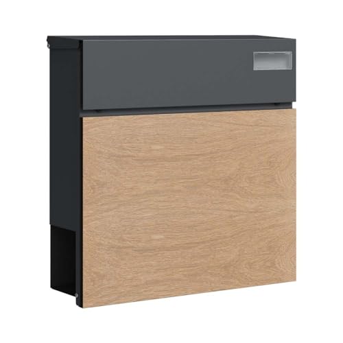 SCHARTEC Briefkasten SPB-6 Holz Design hell & anthrazit mit Zeitungsfach modern & groß Wandbriefkasten Postkasten