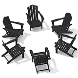 KINGYES Folding Adirondack Chair Set of 6, HDPE All-Weather Patio Chairs, Wooden Textured Lawn Chair for Poolside, Backyard, Deck, Fire Pit, Black