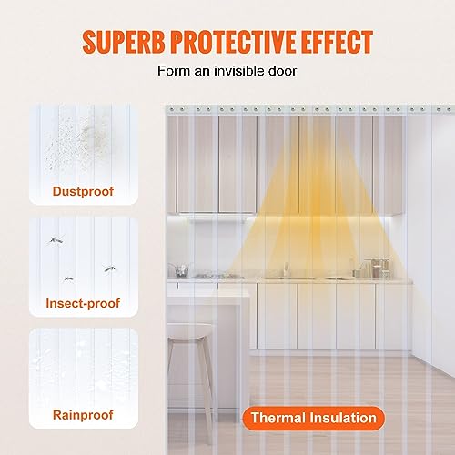 Image of VEVOR Clear PVC Strip Curtain, 50 ft Length x 8 in Width, Plastic Door Strip Bulk Roll, Walk in Freezer Cooler Curtain Strips for Doorways of Supermarket, Garage, Warehouse, Barn, Pet Animal House