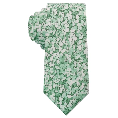 Image of Luckyvestir Ties for Men, Sage Green Cotton Floral Tie 2.76 inch Flower Printed Men's Neckties for Wedding /Groomsmen /Suit /Party