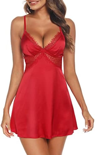 Quzzion Nightgown Sexy Lingerie For Women Nightwear Lace Chemise Sleeveless Slip Dress Babydoll Sleepwear Red