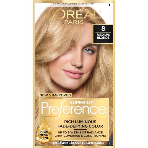 L'Oreal Paris Superior Preference Fade-Defying + Shine Permanent Hair Color, 8 Medium Blonde, Pack of 1, Hair Dye