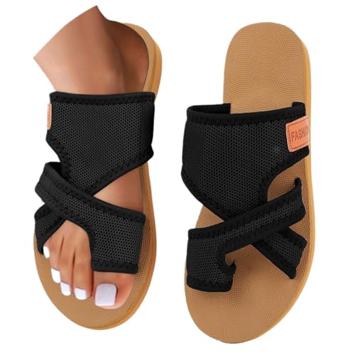 OTEB Sandals for Women Summer Extra Wide Beach Breathable Comfortable Mesh Hollow Mesh Slide Walking Sandals Flip Flops Beach Sandals(Black2,41 EU)