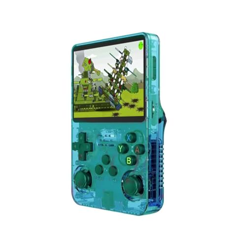 Uchykuxe R36S レトロハンドヘルドゲーム機 11以上のシミュレータ、日本語など多くの言語をサポート、EmuELEC-Linuxシステムをサポート、64GB TFカード、オープンソースシステムと3.5インチ IPSスクリーン、ミニビデオコンソール、デュアル3Dジョイスティック (透明グリーン)
