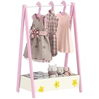 AIYAPLAY Baby Clothing Rack, Kids Clothes Rail, Leaf Theme Toddler Dress Up Rail with Hangers, Storage Shelf for Ages 3-6 Pink