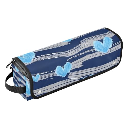 Bolsa de viaje para herramientas de cabello para mujer y tapete resistente al calor, estuche portátil para planchas, rizadores y secadores, azul marino con rayas y corazones miniatura 1