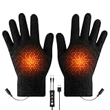 Gants Chauffants USB Antidérapants, 3 Températures Réglables, Gant Chauffant Tactile Pouce/Index, Chauffe Dos de Main & 5 Doigts, Câble 1,5 m 5V Lavables Homme Femme pour Cyclisme, Ski, Extérieur