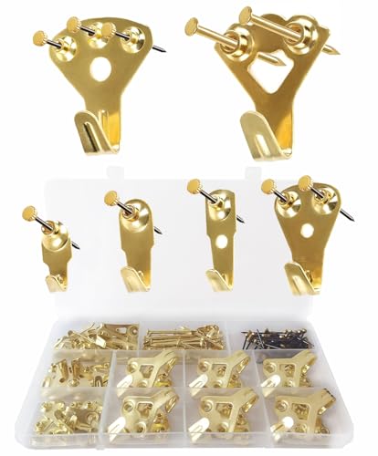 FullFun 120PCS Picture Hangers, Heavy Duty Picture Frame Hooks Supports Up to 100 lbs - 10 Pack with Nails, Picture Hanging Hooks for Drywall, Mirror Hanging Hardware, Plaster Wall Picture Hangers