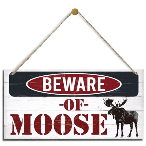 Warning Signs, Beware of Moose Sign, Decorative Wood Hanging Wood Plaque, Outdoor Warning Decorations Signs, Doors Sign for Cabin and Lake House, Farmhouse Wall Decor, Vintage Cafe Garage Bar Decoration
