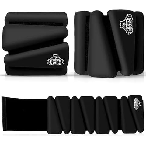 Bear Grips Wrist and Ankle Weight - Resistance Home Gym Equipment Workout Straps for Men and Women - Workout Equipment Wearable Weights Adjustable Dumbbells for Yoga, Walking, Pilates (Black, 2LB) Cover