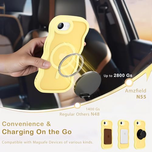 Amzfield for iPhone 16e/17e Case for Magsafe Wavy Frame Cute, Yellow - image 2