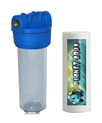 Planet-Aqua Filtergehäuse Set 10 Zoll 3/4 Anschluß + 20 Mikron Sediment Schaumkartusche als Schmutz Wasser Vorfilter für Wasserfilter Umkehrosmose Anlage Brunnen Garten Pool