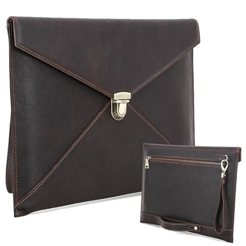 Image of CONTACTS Full Grain Leather 14.2 inch Laptop Sleeve with Lock Slim Briefcase Laptop Case 14.6 inchx 10.6 inch Document Bag Mens Envelope Bag