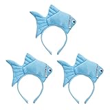 LOGOFUN 3Pcs Fish Headband Plush Animal Headbands Funny Cosplay Headwear Props Halloween Party Dress Up Accessories (Blue)