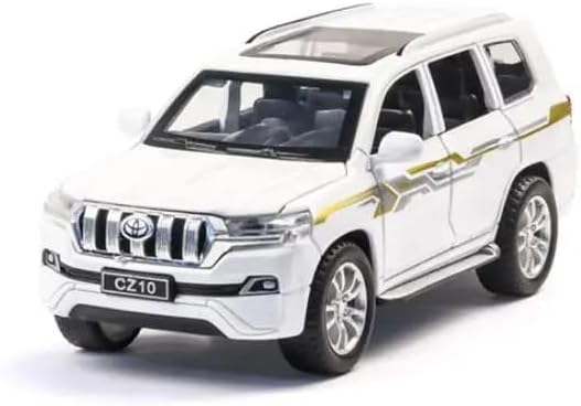 Scale Exclusive Alloy Metal Pull Back Die-cast Car Model with Sound Light Mini Auto Toy for Kids Metal Model Toy Car with Sound and Light (1.32 Scale Prado -White)