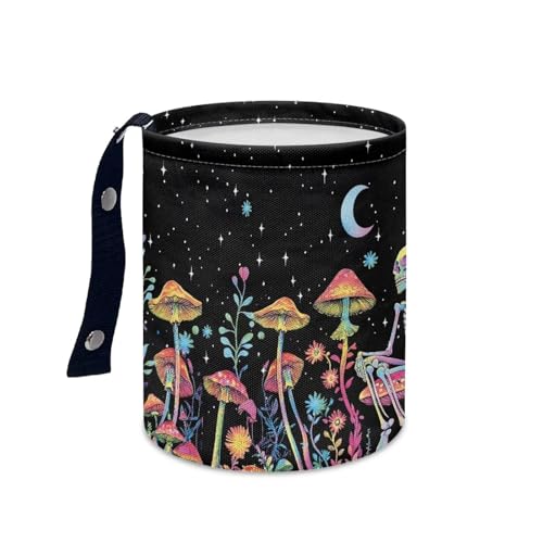 Image of Mushroom Skull Car Trash Bag - Portable Garbage Bin for Front Seat, Back Seat, Floor - Universal Collapsible Easy to Clean Car Garbage Accessory