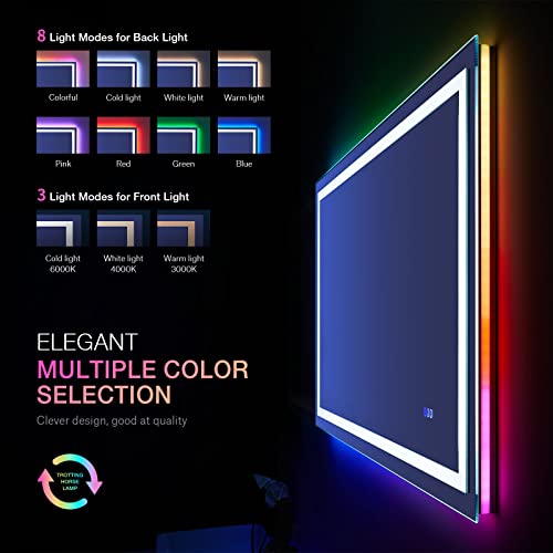 Image of LOAAO 50 inchX30 inch LED Bathroom Mirror with Lights, Anti-Fog, Dimmable, RGB Backlit + Front Lighted, Bathroom Vanity Mirror for Wall, Memory Function