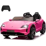 JoyWheels 2 Seater Ride On Car for Kids, 24V Licensed Porsche Taycan Turbo S Electric Power Ride On Car Toy with Remote Control, 4 Wheels Shock Absorption, Soft Start, MP3 Music, LED Lights - Pink