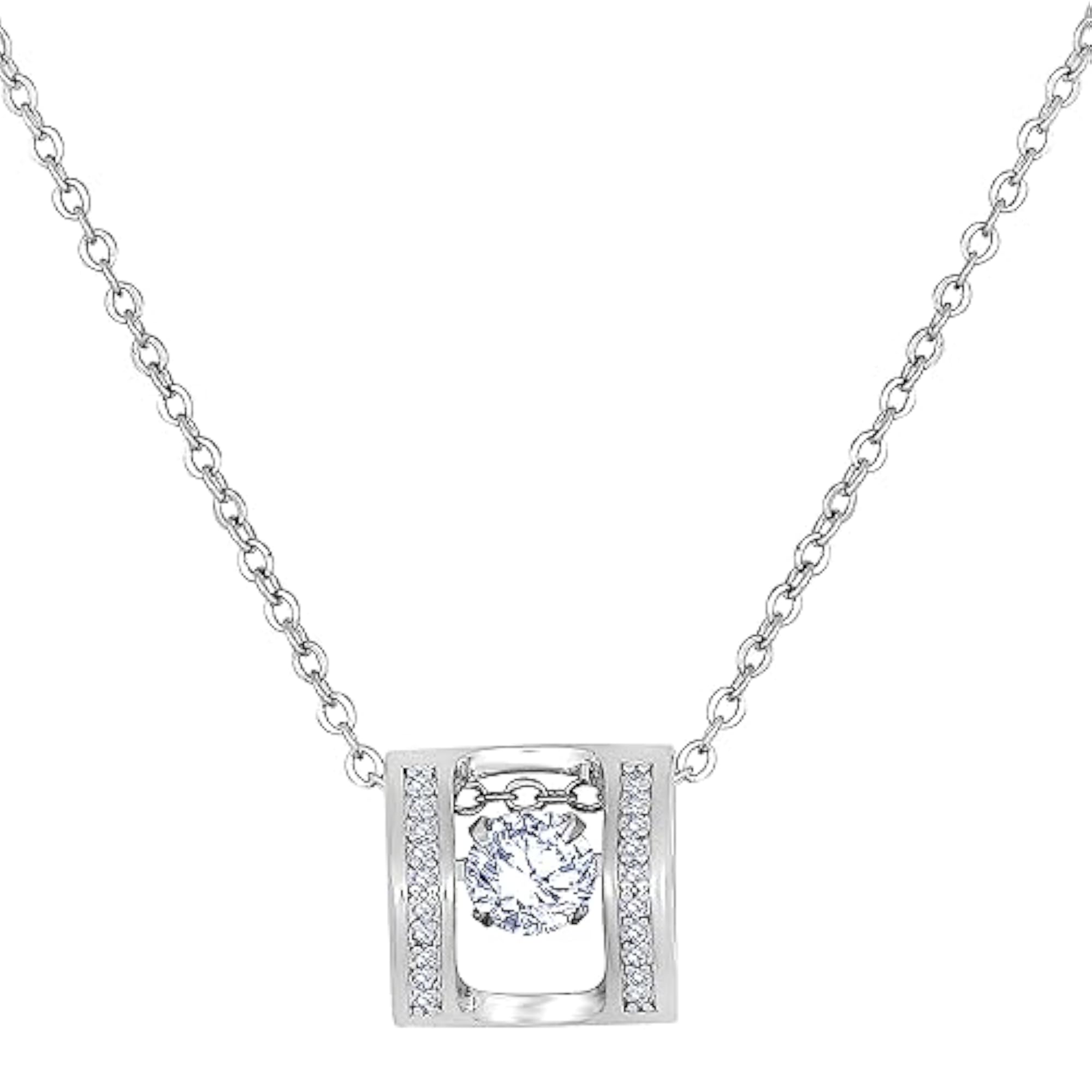 Silver Plated White Cubic Zirconia Studded Fancy Pendant Chain Necklace