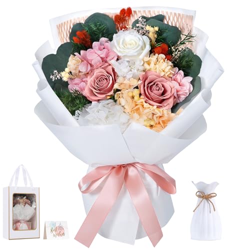 Lewondr Flower for Delivery, Preserved Flowers Bouquet, Pink Roses Bouquet,