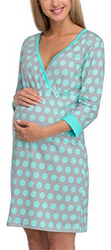 Cornette Premamá Camisón Lactancia Vestido de Casa Mujer 652/12 (Gris/Turquesa, XL)