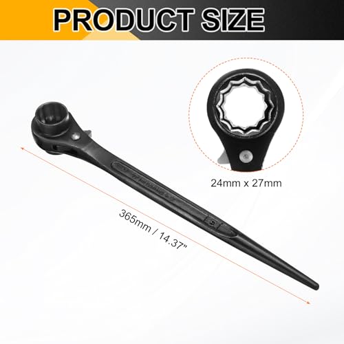 HARFINGTON Scaffolding Podger Ratchet Wrench 24mm x 27mm CR-V 12 Point Double Ended Socket Ratcheting Podger Scaffold Spud Spanner Tool for Auto Repair Mechanical Maintenance, Black by HARFINGTON - Used condition - Image 2
