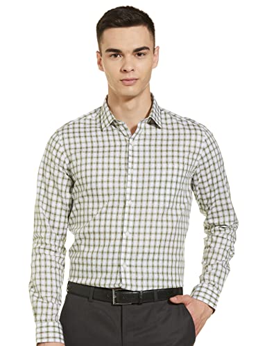 Image of Arrow Checkered Slim Fit Dobby Formal Shirt Green