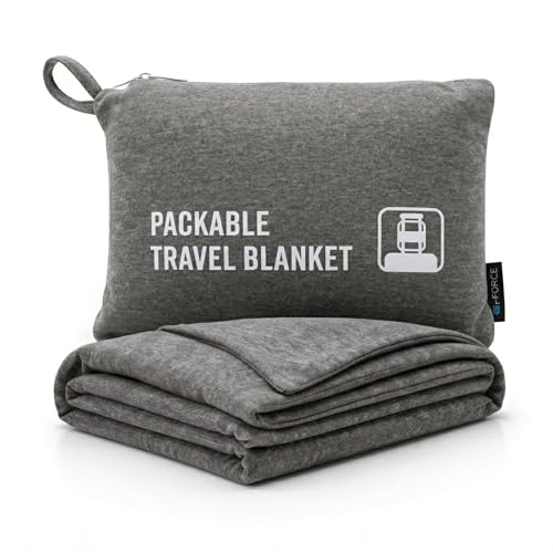 GForce Jersey Knit Travel Blanket| Packable| Fits Over Handle | Soft| Easy to Travel| Grey | Travel | Bag | Blanket |