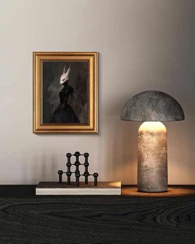 Image of HUARCEY Gold Framed Vintage Wall Art Canvas Prints Gothic Room Decor Vintage Rabbit Lady Wall Decor, Aesthetic Dark Academia Halloween Pictures Oil Painting Goth Decorations 8x10in