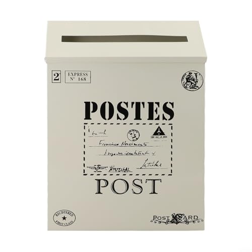 Gettimore Cassetta delle lettere vintage in metallo, cassetta delle lettere per montaggio postale, design rustico europeo, per decorazione domestica, accessori fotografici (bianco)