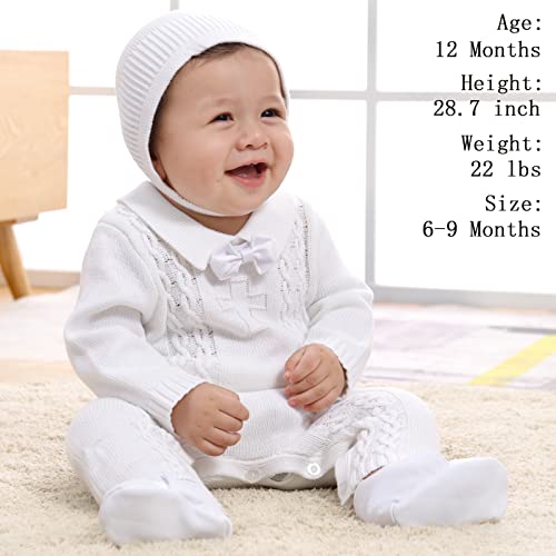 Booulfi Baby Boy's Christening Baptism Outfits Long Sleeve Suit With Hat，Cross Detail Cream #TOP2