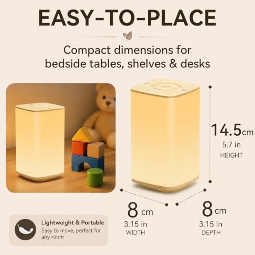 Auxmir Nachttischlampe Touch Dimmbar, 4000mAh Akku LED Lampe, Holzmaserung – Ansicht 7