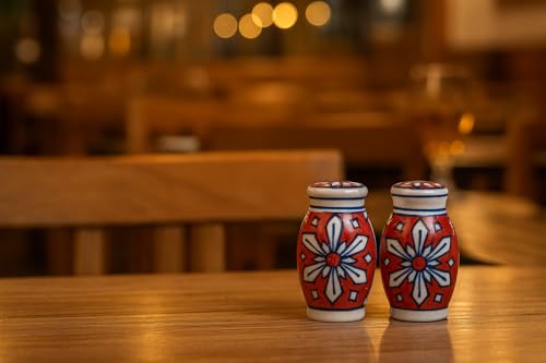Image of HS HINDUSTANI SAUDAGAR Red Flower Salt and Pepper Ceramic Salt Shaker Set of 2(50ml Each) Spice Container & Sprinkler for Dinning Table Kitchen Office &cafe Ideal for Home Daily use and Gifting.