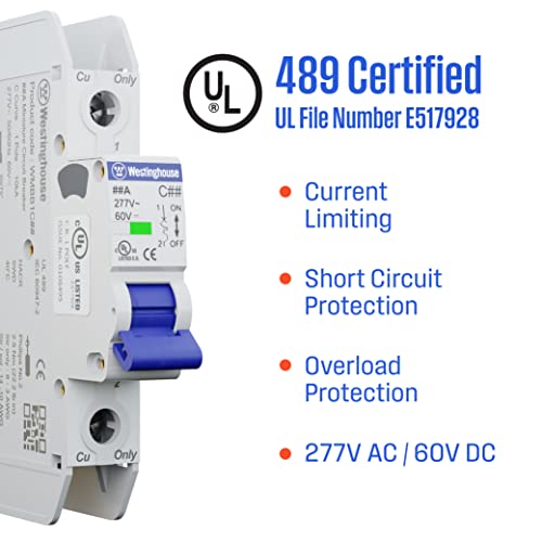 Westinghouse Miniature Circuit Breaker, 8A Single Pole, C Curve, Ul 489 Certified #TOP3
