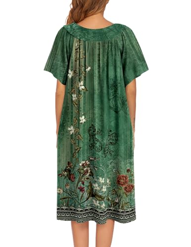 Image of Ekouaer Womens Nightgown Short Sleeve House Dress with Pockets-Floral Print Mumu Dress