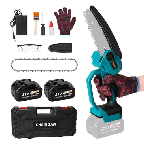Mini Chainsaw Cordless 6 inch, Light Weight Mini Electric Chainsaw with 2 Battery 4000mAh & Quick Charger, Portable Handheld Chainsaw for Garden Courtyard Tree Trimming Branch Wood Cutting