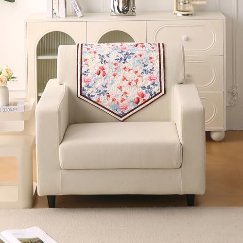 Image of HOKIPO 'Florentina Series' 1 PC Backrest Mat for Sofa Cover | Premium Multi-Needle Quilted Holland Velvet Mat with Anti Slip Backing, Scarlet Rose Ivory (IN-877-V4*S)