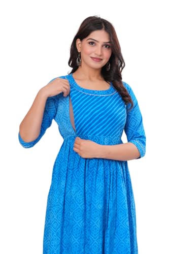 Image of Stylish Women's Pure Cotton All Over Printed Kurti Gown, Maternity Dress, and Feeding Dress - Comfortable and Elegant Maternity Wear for Women