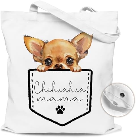 EJGFS Chihuahua Mama Canvas Tote Bag with Magnetic Buckle-Chihuahua Gifts for Girls, Women, Lady-Dog Lovers Gifts for Birthday, Mother's Day, Christmas.(025)