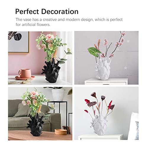 Manmaohe Black Anatomical Heart Vase Resin Flower Pot Desktop Ornament Heart Shaped Vases For Flowers Heart Sculptures Home Decor thumb #3