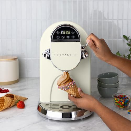 Image of Nostalgia Retro Soft Serve Ice Cream Maker - Make 10 / Four Ounce Servings of Chocolate, Vanilla, Strawberry Flavors & More - Easy Dispensing Lever & Self Clean Mode - Ready in about 20 Minutes