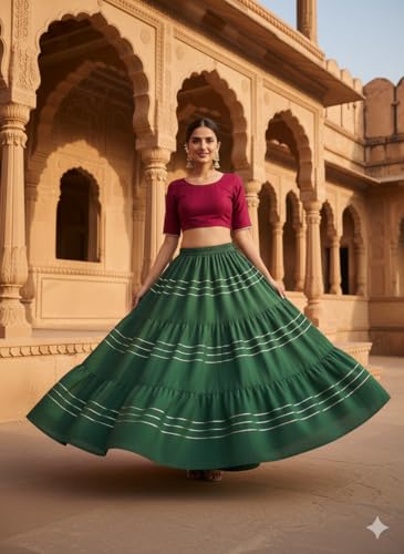 Image of Payal Creation Women's Rayon Flared Long Skirt with Gota Lace | Ethnic Maxi Skirt for Girls & Women | Festive Casual Flowy Comfortable Skirt | Free Size White Long Skirt