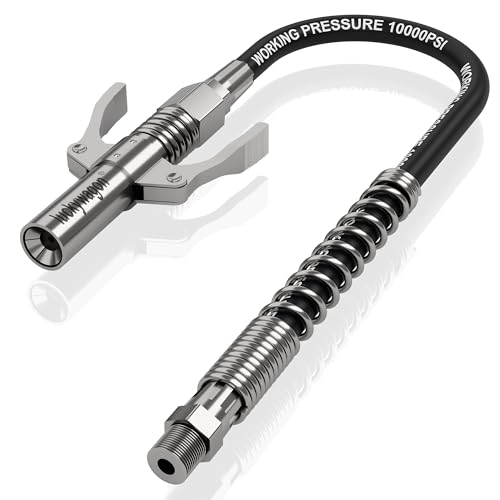 luckywagon Grease Gun Coupler with 12 Flexible Grease Gun Hose Kit Quick Locking Release 6 Jaw Grease Gun Tips 12000 PSI High Pressure Leak-Resistant Grease Coupler 1/8 NPT Fits All Grease Guns