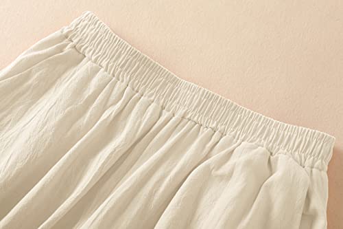 Womens Linen Pants High Elastic Waist Wide Leg Flowy Trousers Plus Size with Pockets Beige 3XL3