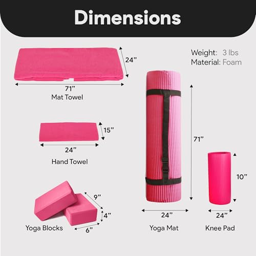 Image of BalanceFrom 7-Piece Yoga Set with 71x24x0.5 Inches Extra Thick Mat and Carrying Sling - Includes 2 Blocks, Stretch Strap, 2 Towels, and Knee Pad for Home, Studio, and Gym Workouts