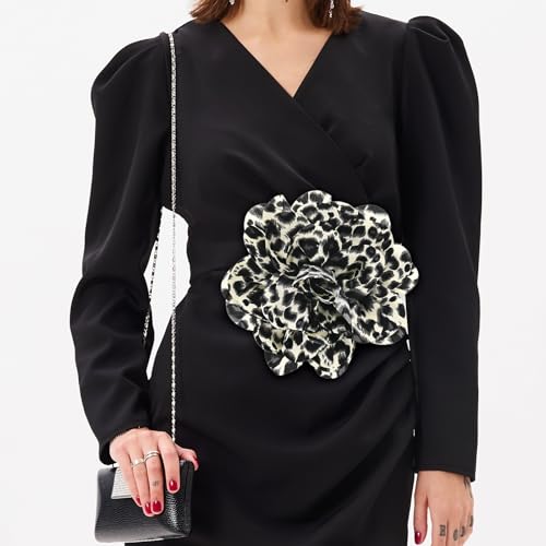 Image of M METERXITY Extra Large Rose Flower Brooches, Lapel Pins Dainty Satin Fabric Big Camellia Oversized Brooch Pin