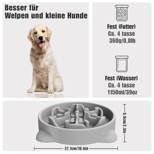 Antischlingnapf Hunde Groß, 27.1cm Anti Schling Napf Hundenapf Futternapf für Mittlerer und Großer Hund (L, Grau)