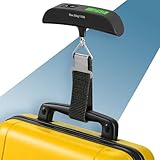 PORTENTUM Bascula maletas viaje digital con pantalla LCD – hasta 50 kg – Bloqueo de lectura automático – Peso maleta preciso para viajar – Escala de equipaje portátil con indicador de temperatura