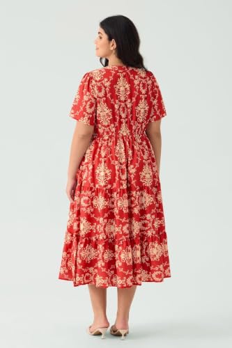 Image of TIYOMI Women Plus Size Dress Boho V Neck Short Sleeve Beach Maxi Dresses Floral /Stripe /Leaves /Lemon XL-5XL